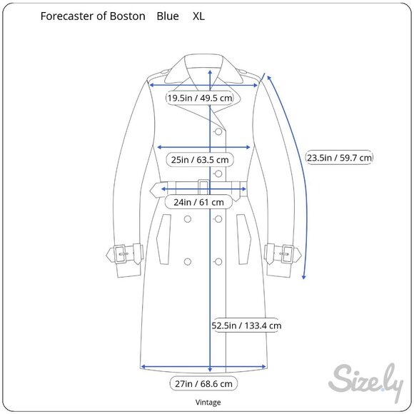 Forecaster Vintage 70s 80s Blue Trench Coat Oversized Long Insulated Belted Rain - Picture 8 of 12
